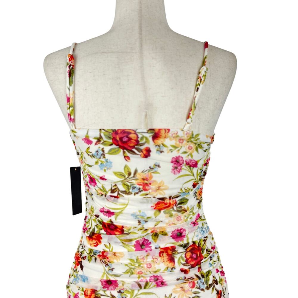CITY STUDIO FLORAL RUCHED MESH BODYCON DRESS IN CREAM NWT JUNIORS SIZE 5/6 - Picture 5 of 15